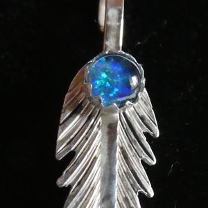 Sterling silver opal feather necklace